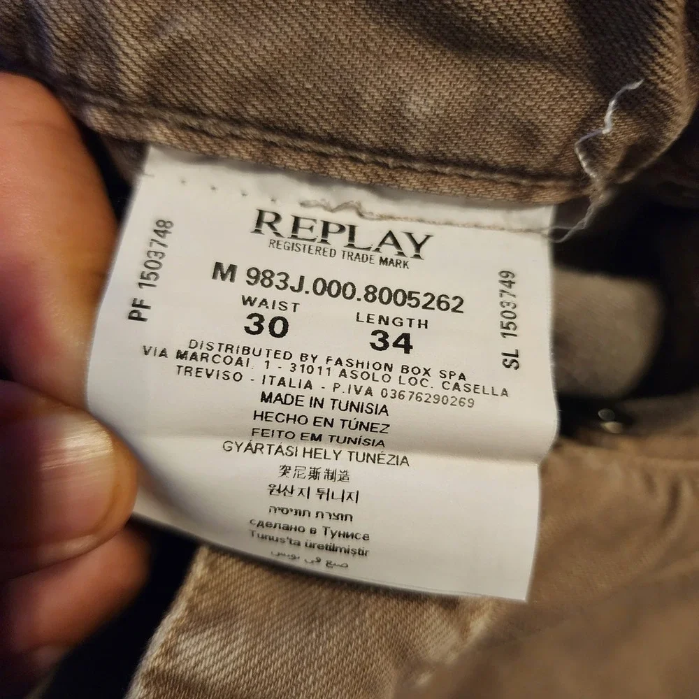 Replay Waitom Regular Slim Fit Jeans Taupe Brown Button Fly Mens 30x34 M983J - Picture 3 of 7